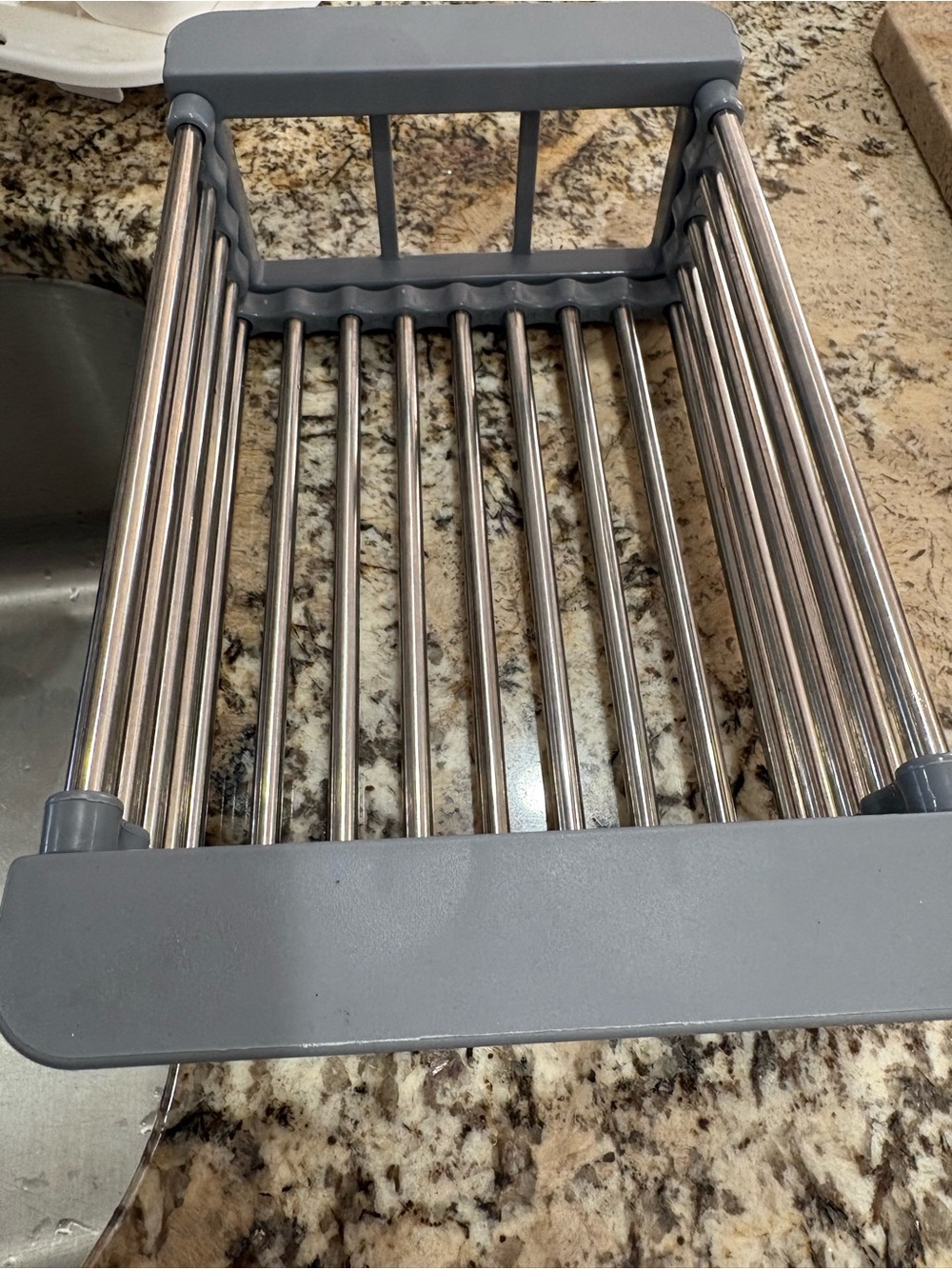 Gray Over-Sink Roll-Up Drying Rack with Stainless Steel Rods